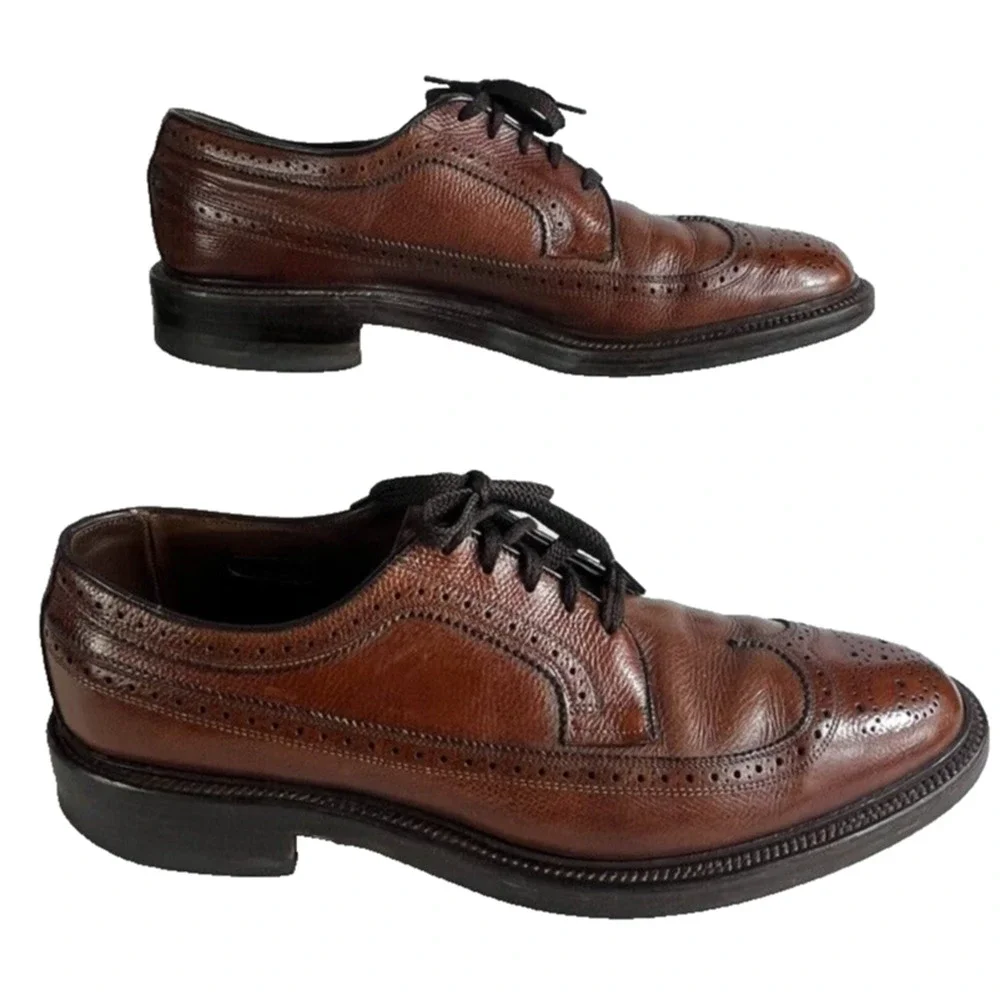 Allen Edmonds Shoes Mens 10A Brown Leather Longwingtip Brogue MacNeil Oxfords